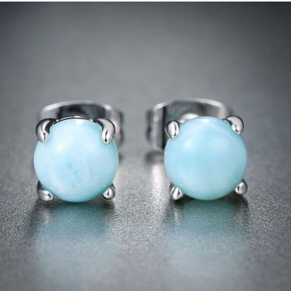 New Larimar Sterling Silver Stud Post Earrings - Picture 1 of 5